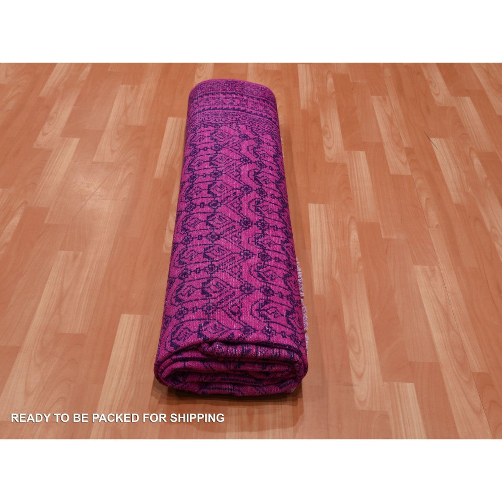 Overdyed Pink, 100% Cotton Hand Knotted Agra Design Rug, 8'0"x9'7"