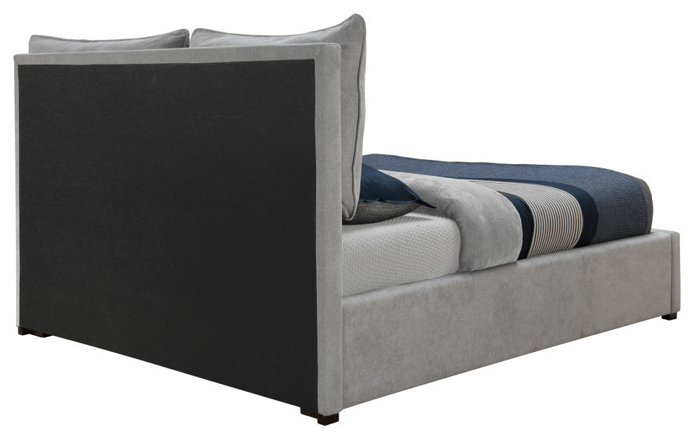 Misha Polyester Fabric Upholstered Bed, Gray, King