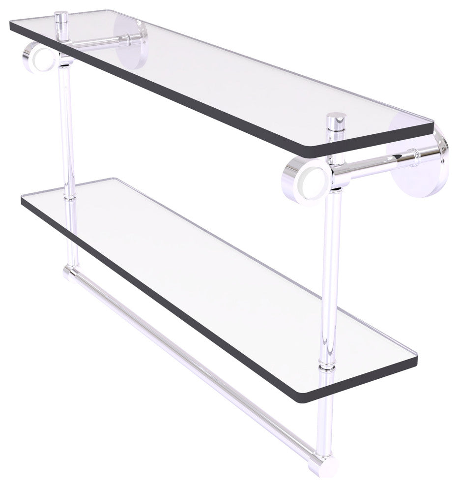 Clearview 22" Double Glass Vanity Shelf with Towel Bar, Polished Chrome
