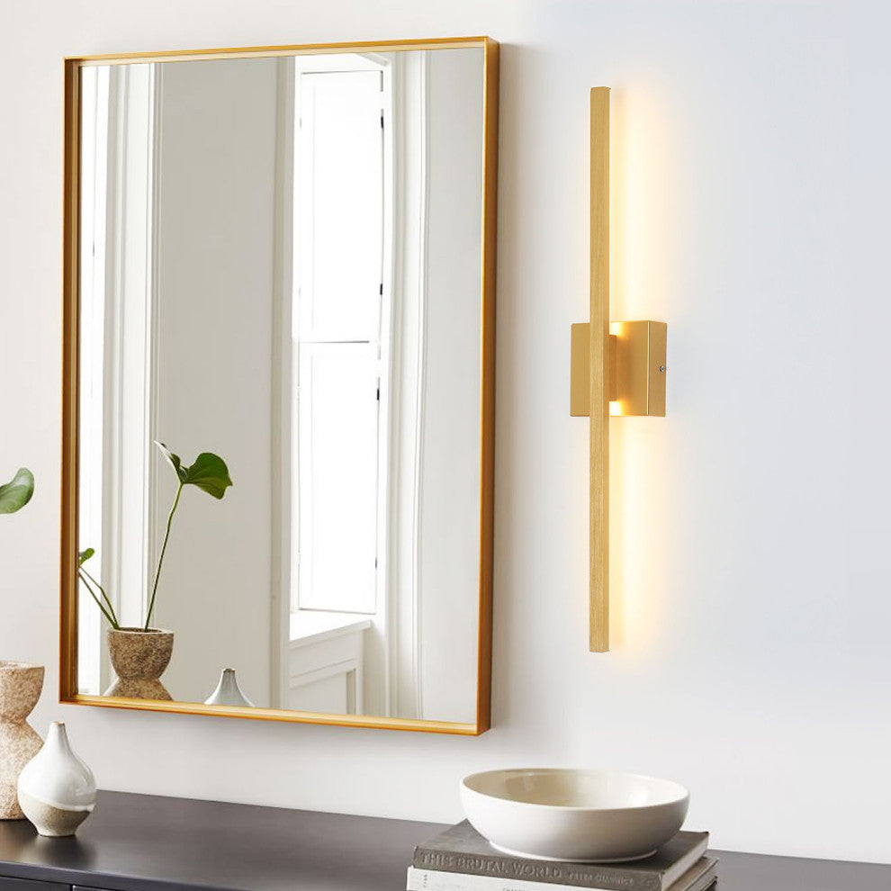 Modern LED Wall Sconces Triac Dimming Aluminum LED Flush Mounted Sconce, Gold, 27.5"hx4.7"wx2.9"d