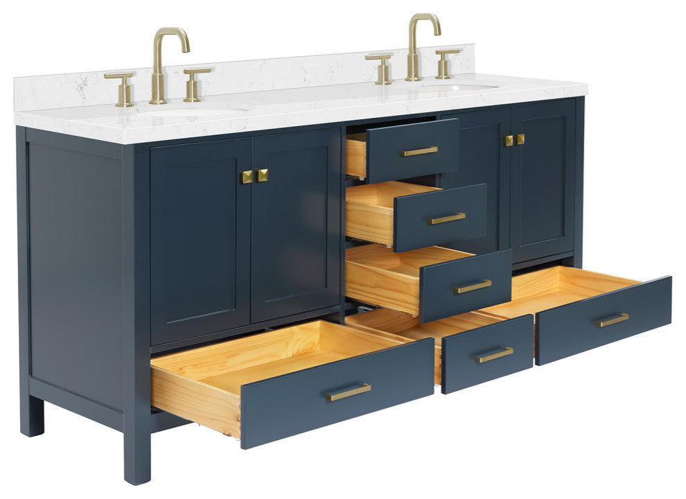 Ariel Cambridge 72" Double Oval Sinks Vanity, Carrara Quartz