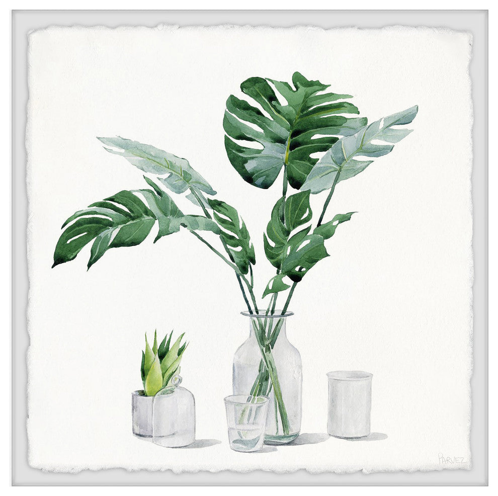 "Monstera Leaf, Glass" Framed Painting Print