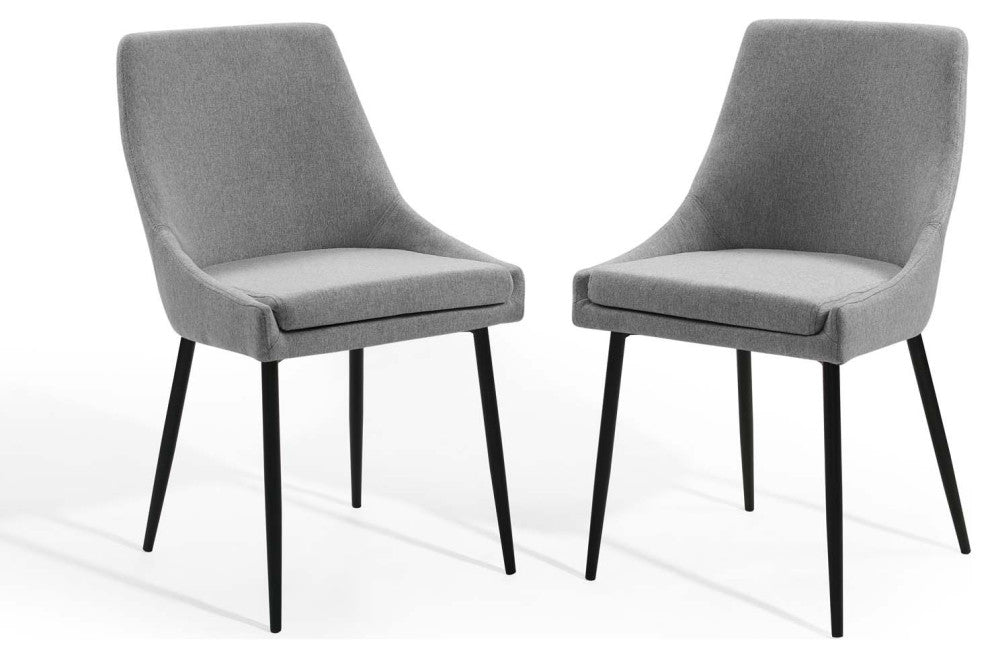 Side Dining Chair, Set of 2, Fabric, Metal, Black Gray, Modern, Cafe Bistro