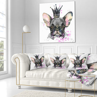 Cute Black Dog With Crown Animal Throw Pillow, 18"x18"