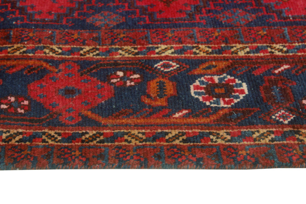 Fine Vintage Distressed Malaya Red/Navy Rug, 6'9 x 10'3