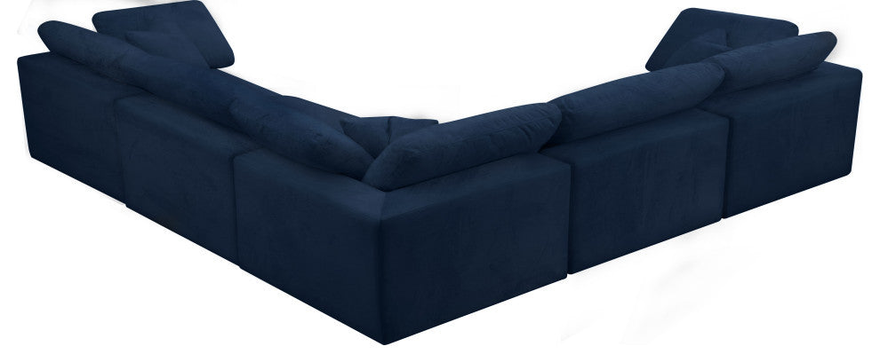 Cozy Velvet Upholstered Comfort L-Shaped Modular Sectional, Navy, 5-Piece: 2 Armless Chair, 3 Corner Chair