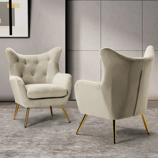 Upholstered Accent Chair With Tufted Back, Set of 2, Tan