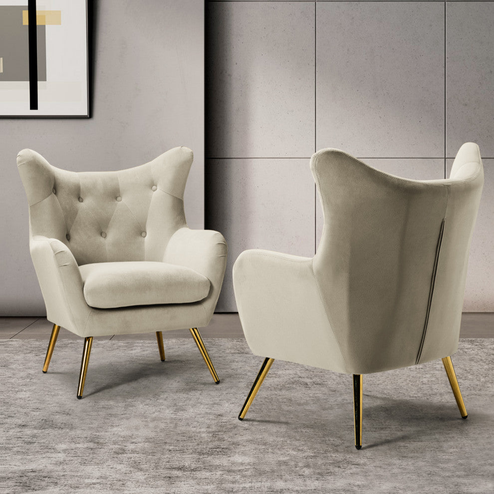 Upholstered Accent Chair With Tufted Back, Set of 2, Tan