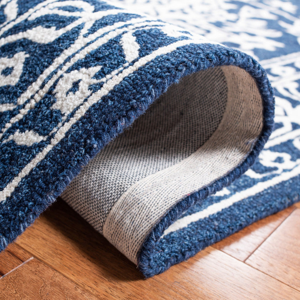 Safavieh Micro-Loop Mlp648N Traditional Rug, Navy and Ivory, 5'0"x5'0" Square