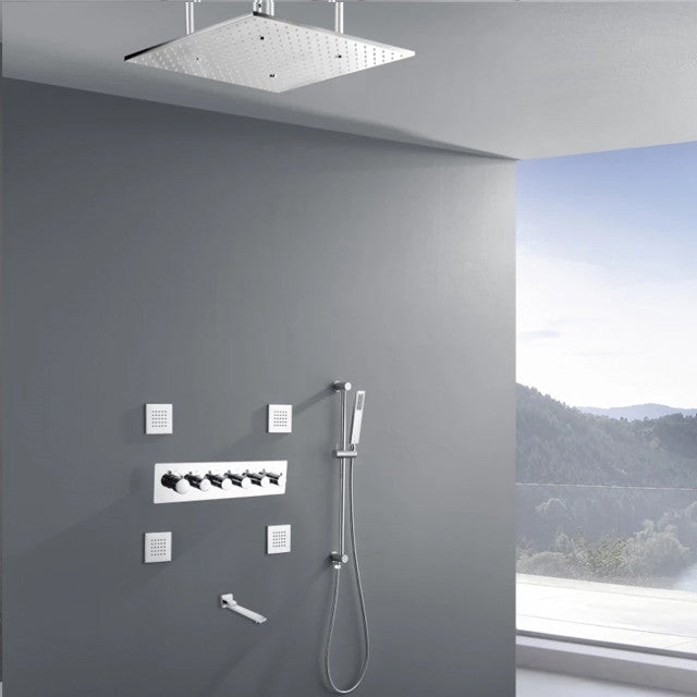 Mount Rainfall Shower System With Hand Shower and Jetted Body Sprays, With Led