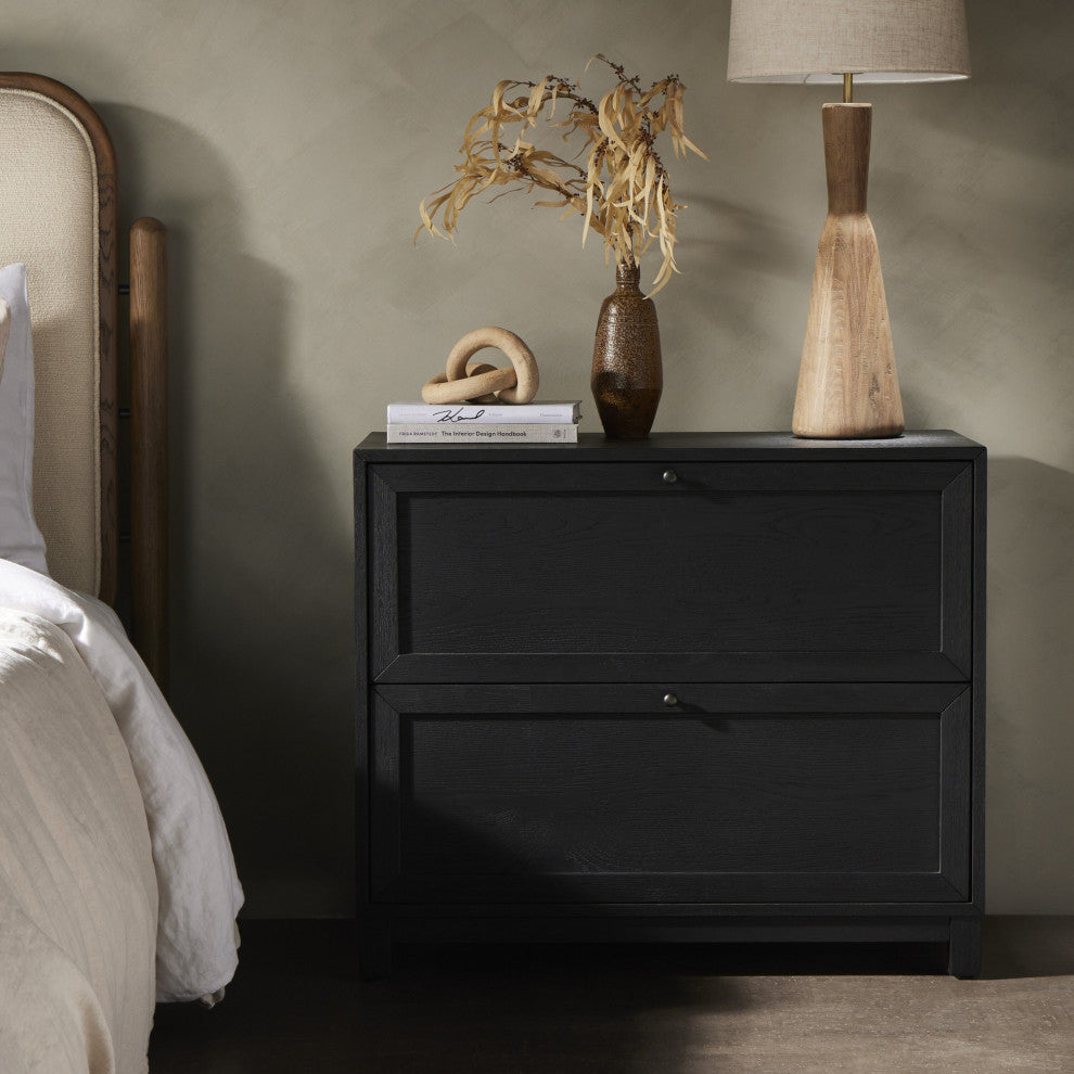Millie Nightstand Drifted Matte Black Veneer, Drifted Oak, Antique Pewter