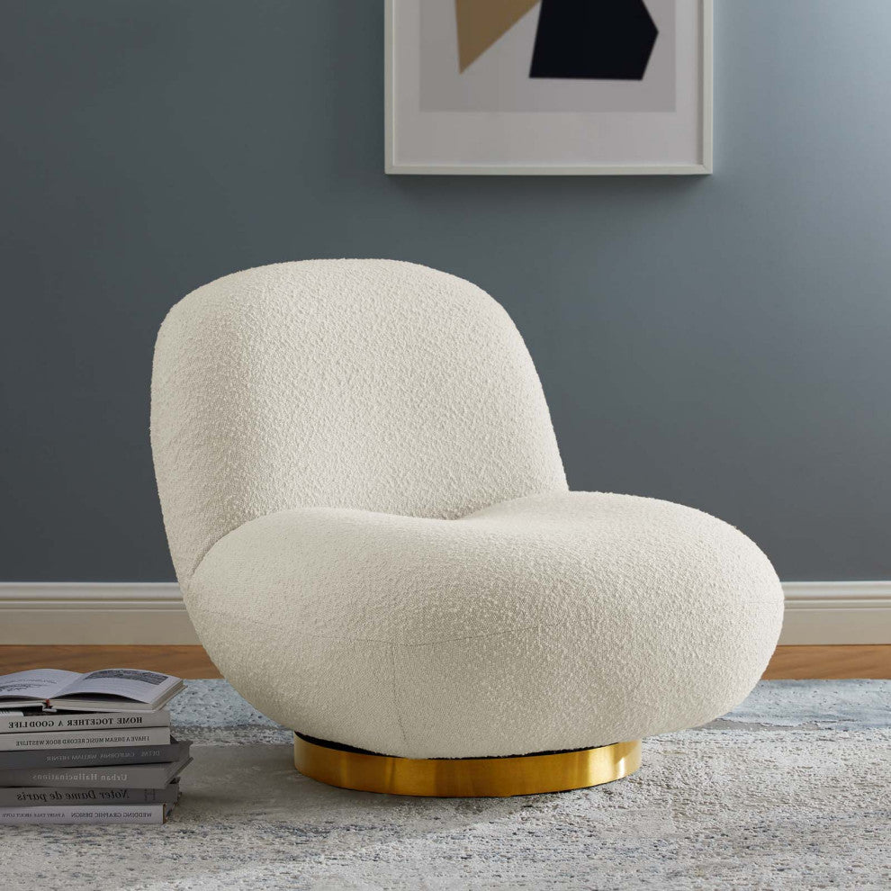 Swivel Accent Chair, Gold Ivory, Fabric, Modern, Lounge Cafe Hotel Hospitality