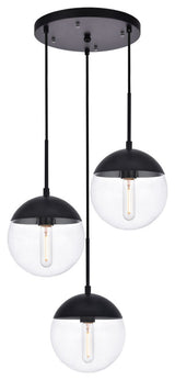 Midcentury Modern Black And Clear 3-Light Pendant