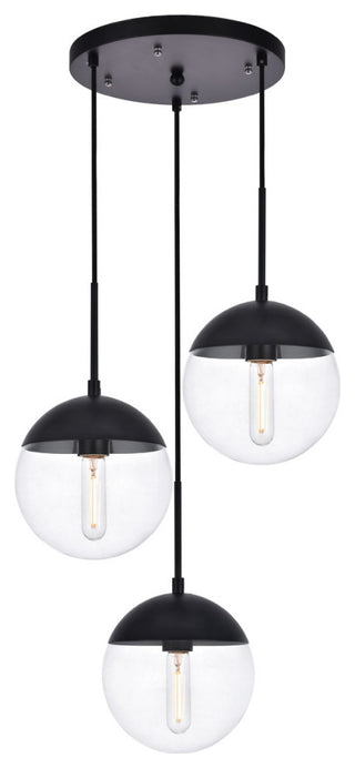 Midcentury Modern Black And Clear 3-Light Pendant