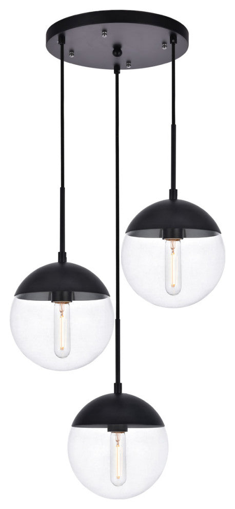 Midcentury Modern Black And Clear 3-Light Pendant