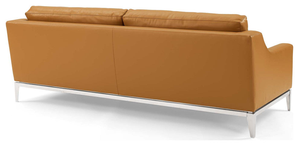 Harness 83.5" Stainless Steel Base Leather Sofa Tan