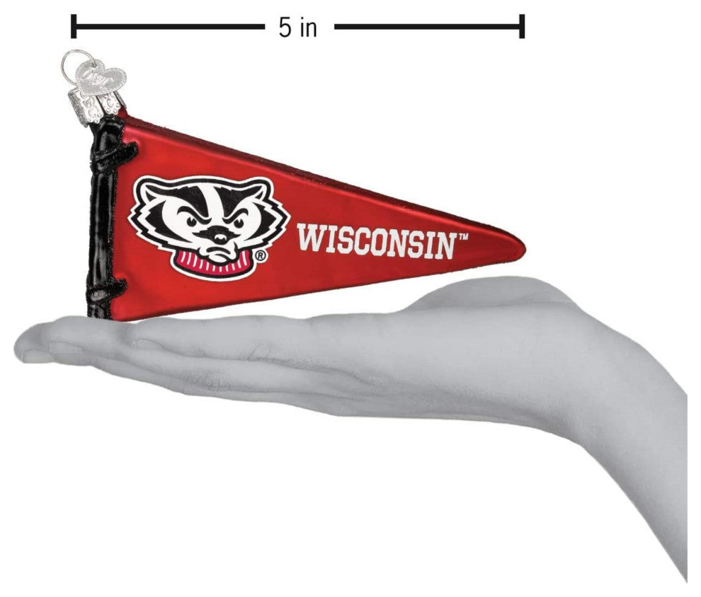 Old World Christmas Blown Glass Ornament for Tree, Wisconsin Badgers Pennant