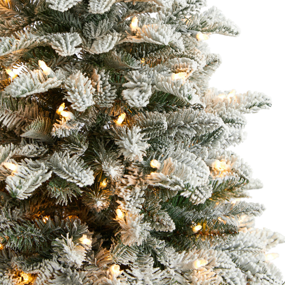 4' Flocked North Carolina Fir Faux Xmas Tree W/White Lights & Bendable Branches