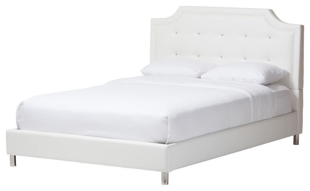Carlotta Glam White Faux Leather Upholstered Full Size 3-Piece Bedroom Set