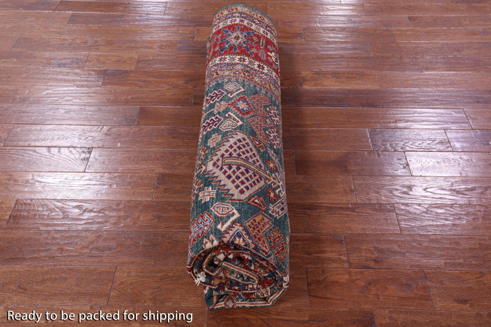 9' 1" X 12' 6" Super Kazak Hand-Knotted Wool Rug Q9507