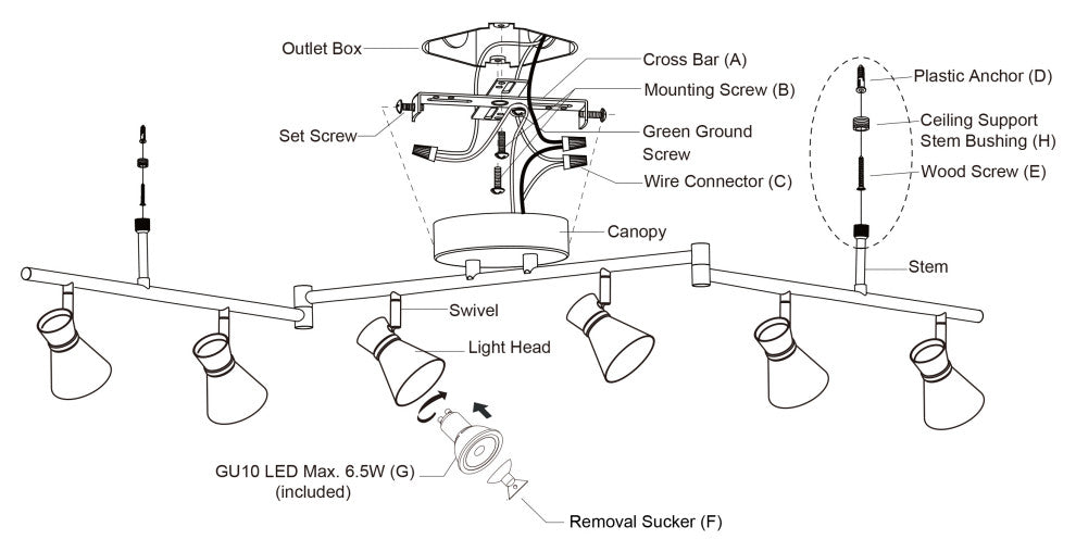 Alto LED Adjustable Ceiling Spot Track Light, Matte Black and Satin Brass, 6-Light