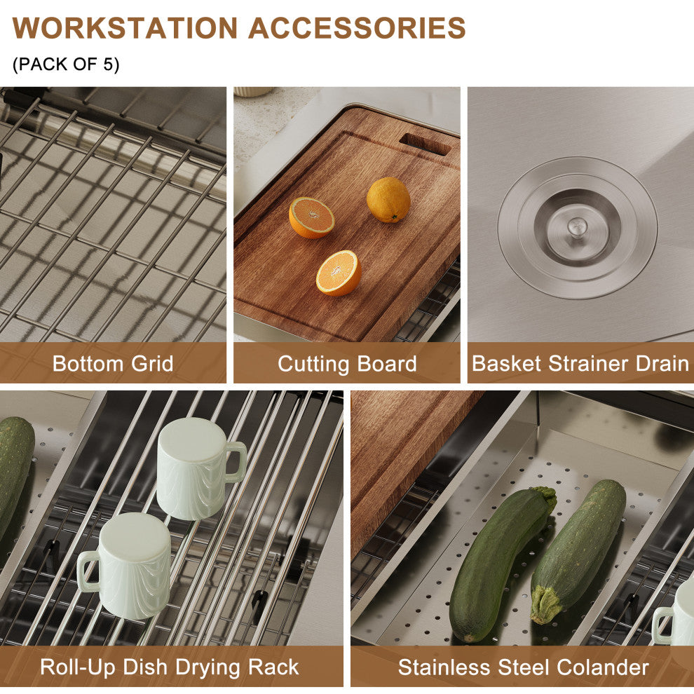 Drop-In 2-Hole Single Bowl 18 Gauge Stainless Steel Workstation Kitchen Sink