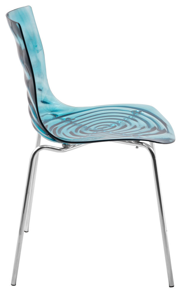 Leisuremod Astor Plastic Dining Chair with Chrome Base, Set of 4, Blue