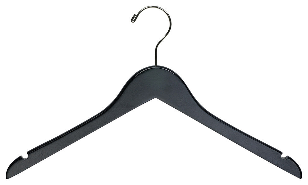 Black Rubberized Wooden Top Hangers With Notches, Box of 100
