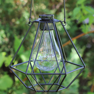 5.75" Black Diamond-Shaped Solar Powered LED Outdoor Patio Lantern