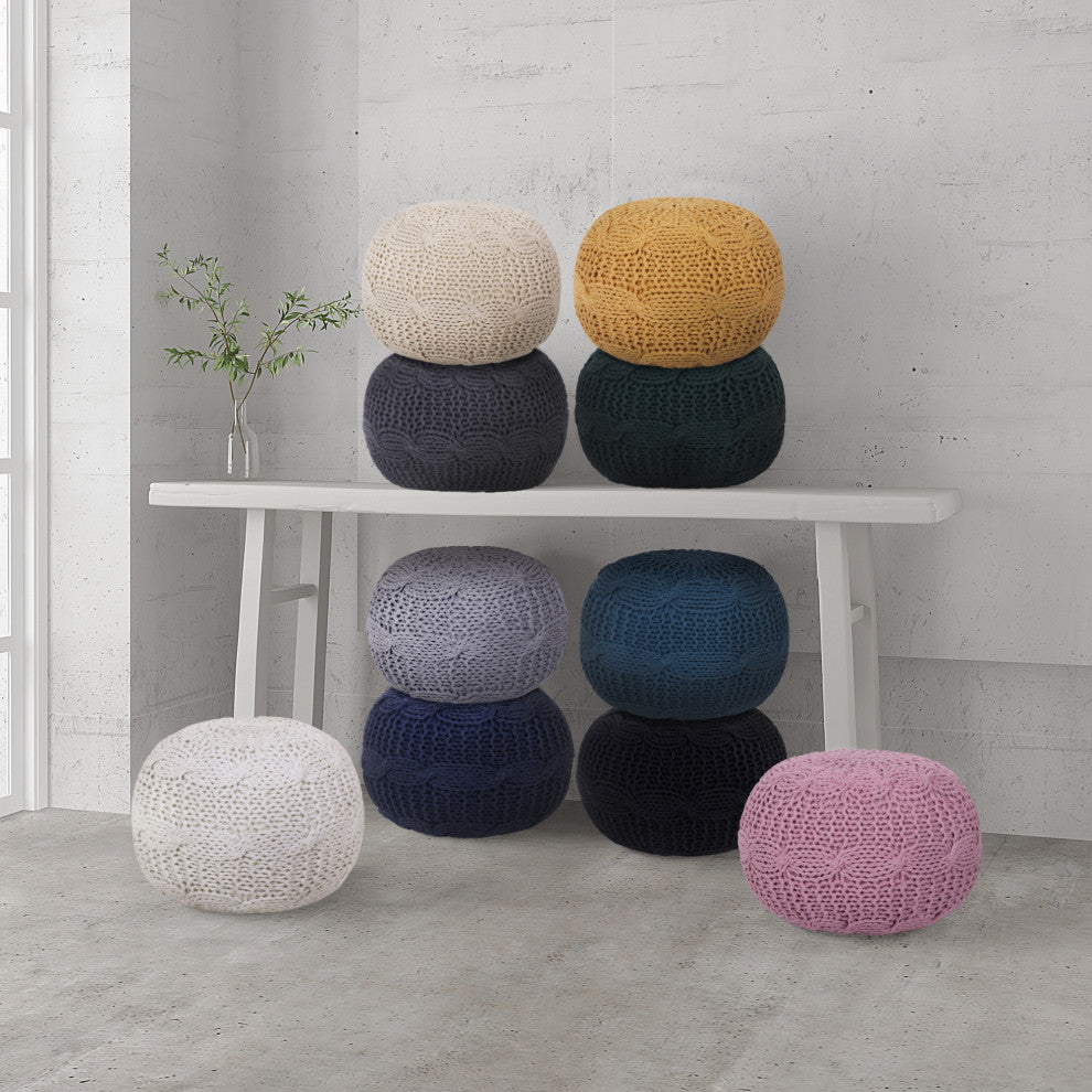 Alonna Cotton Yarn Pouf, Yellow