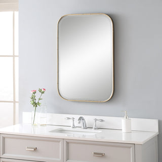 Minimalist Gold Metal Bamboo Wall Mirror Vanity Round Edge Rectangle Asian