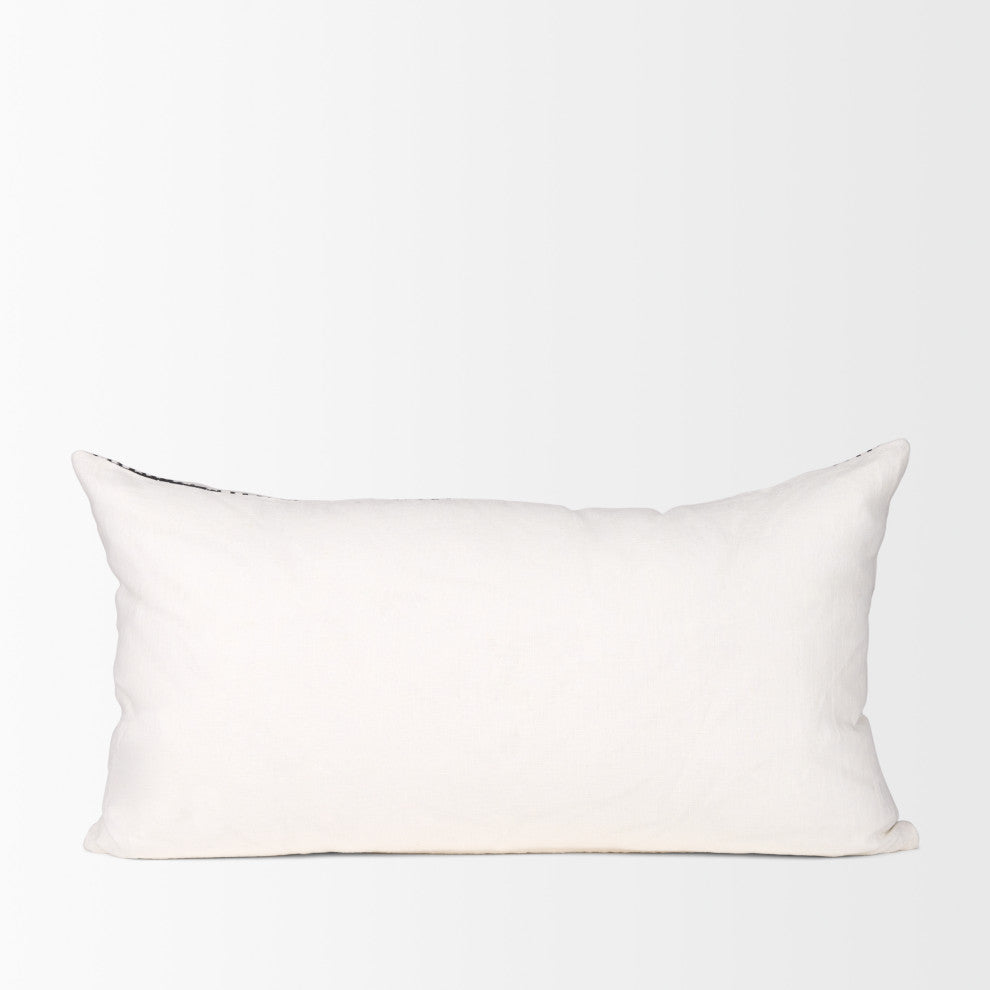 Jenna Cream With Black Print Linen Lumbar Decorative Pillow Cover