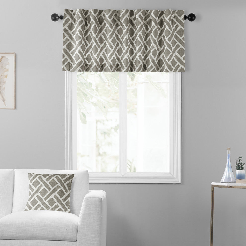 Martinique Printed Cotton Window Valance Single Panel, Martinique Taupe