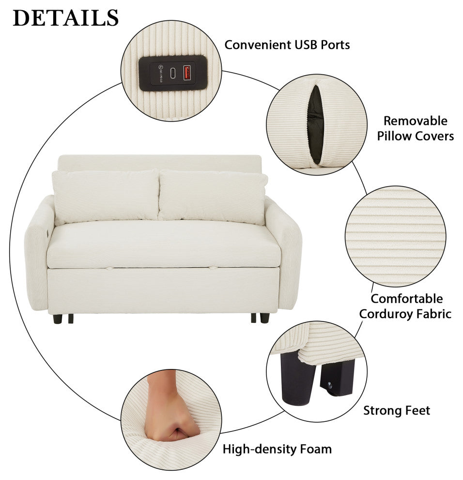 Gewnee 2 Seat Loveseat Sofa Modern Sleeper Sofa