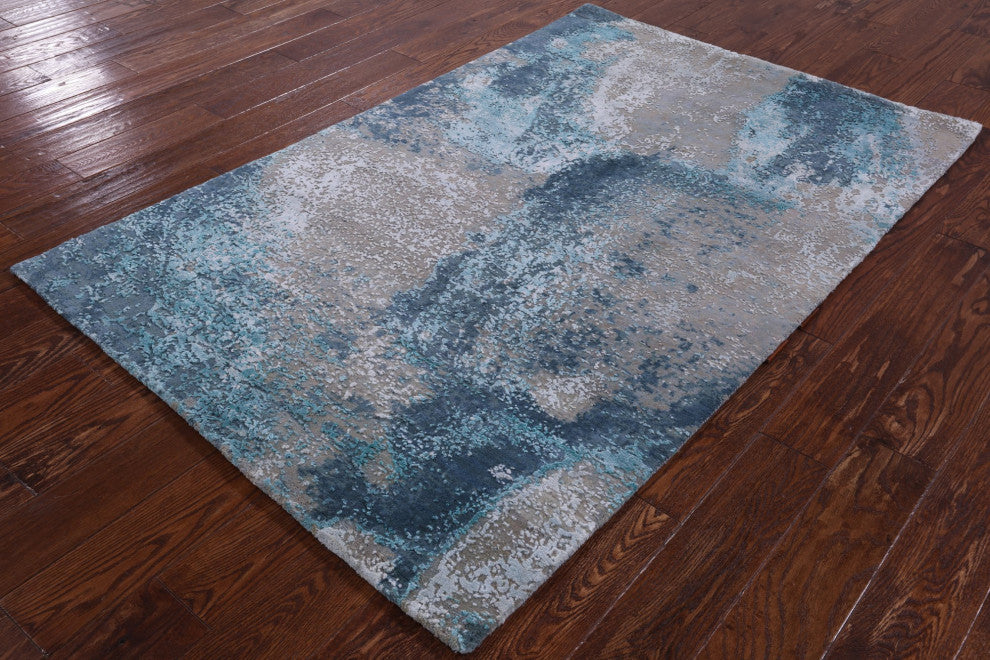 4' 0" X 6' 3" Handmade Wool and Silk Modern Rug Q7137