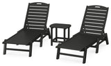 Nautical 3-Piece Chaise Lounge Set, South Beach 18" Side Table, Black
