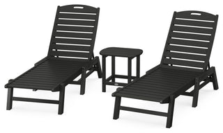 Nautical 3-Piece Chaise Lounge Set, South Beach 18" Side Table, Black