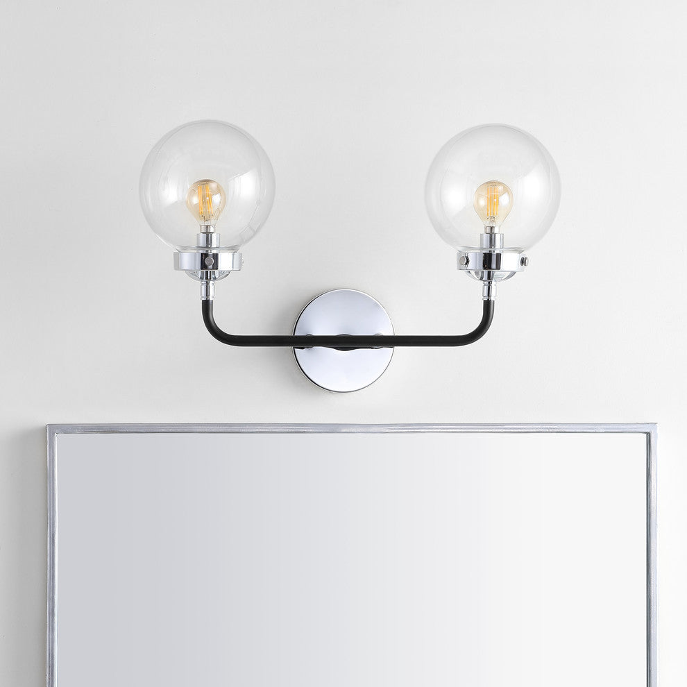 Caleb 1-Light Brass Wall Sconce, Chrome / Black, 2 - Light(s)