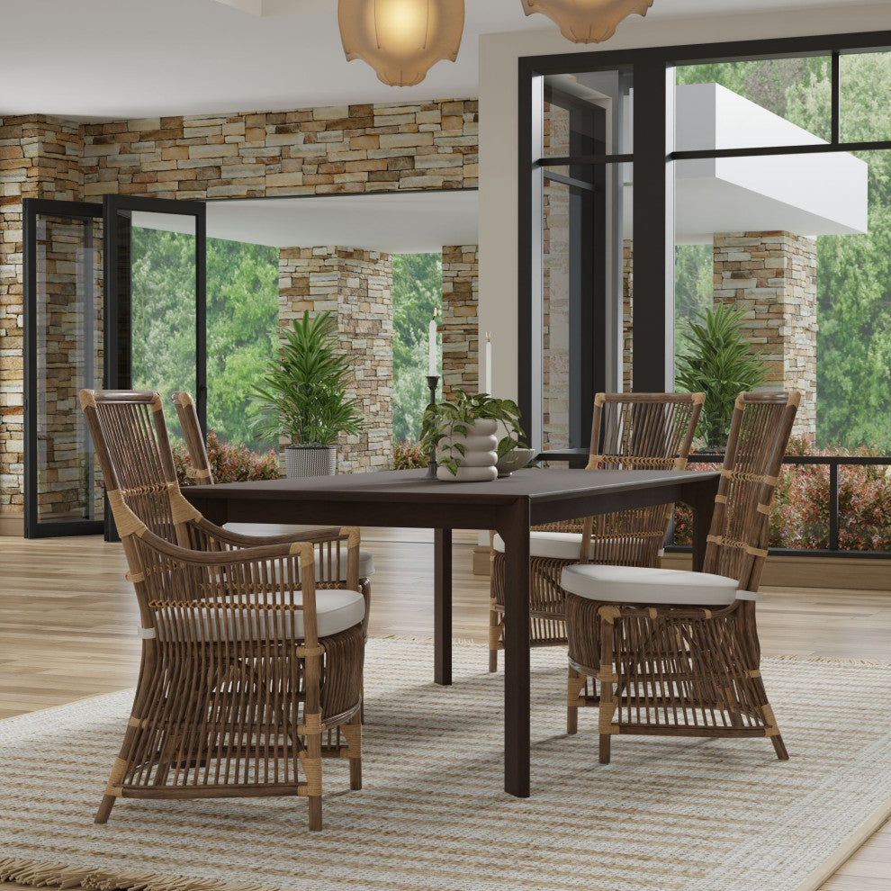 Rattan Loop Edge Dining Chair, Antique Brown, Set of 2, Arm Chair