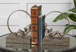 Boutique 10" Metal and Wood Reader Bookends, Set of 2