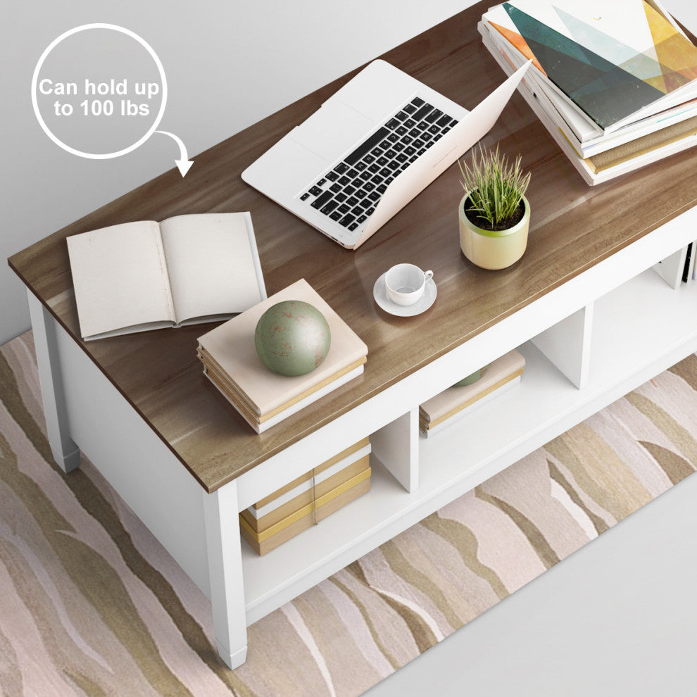 Costway Lift Top Coffee Table w/ Hidden Compartment and Storage Shelves Modern