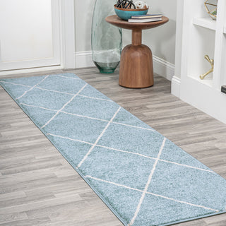 Cole Minimalist Diamond Trellis Light Blue/White 2 ft. x 10 ft. Runner Rug