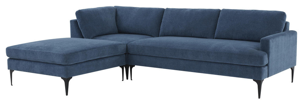 Serena Blue Velvet Left Arm Facing Chaise Sectional With Black Legs