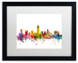 "Austin, Texas Skyline" Matted Framed Canvas Art by Michael Tompsett