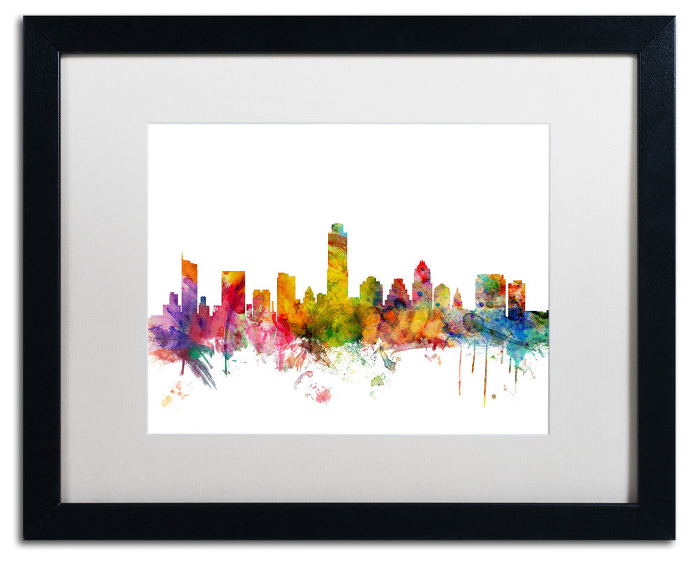 "Austin, Texas Skyline" Matted Framed Canvas Art by Michael Tompsett