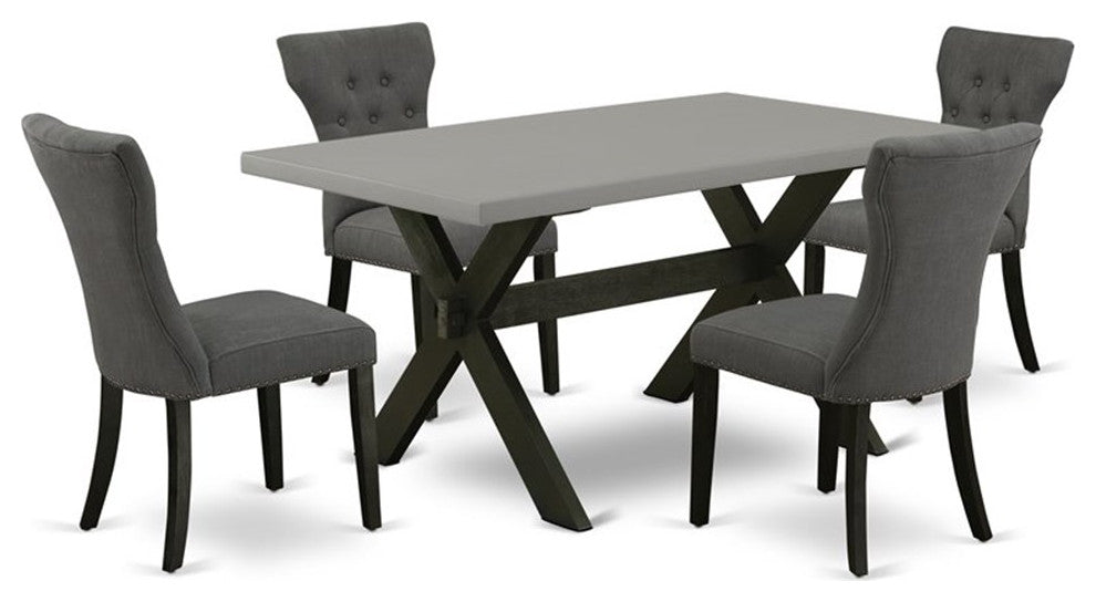 5-Piece Dining Set, 4 Chairs and Table With Cement Color Table Top, Black