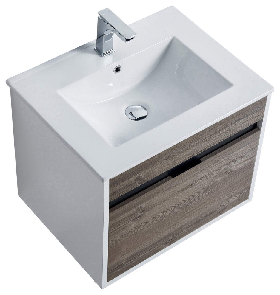 Alpine Wall Mount Bathroom Vanity and Sink, Gray Walnut, 24"