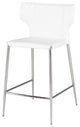 Wayne Bar Stool, Modern Leather Barstool, Brushed Stainless Steel Legs, White