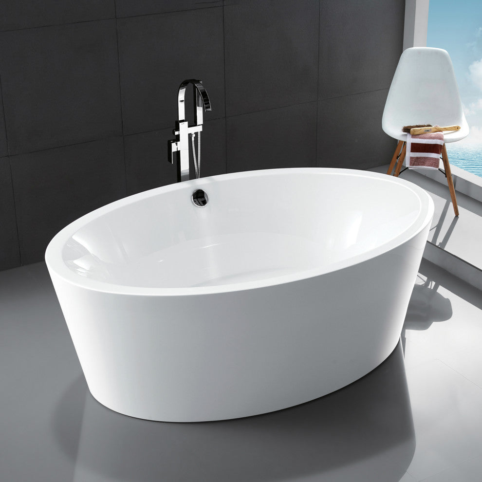 67" Acrylic Roll-Top Flatbottom Non-Whirlpool Bathtub, White
