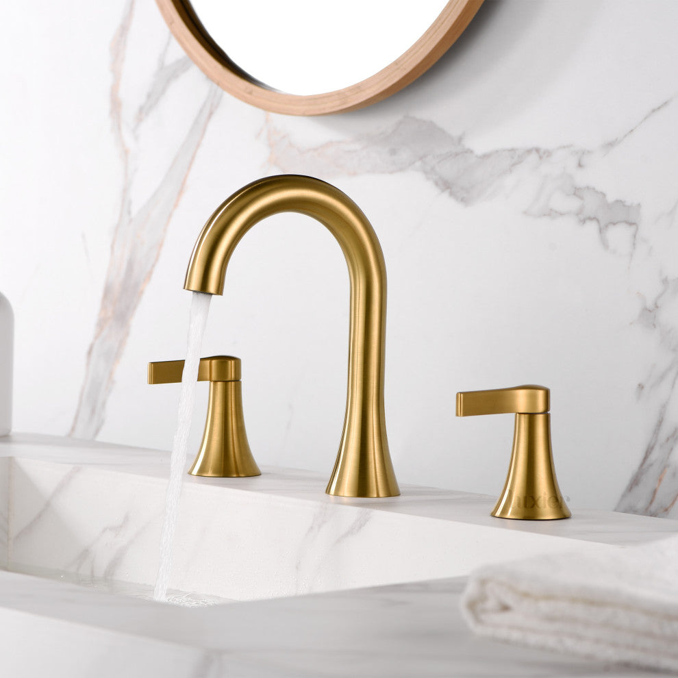 Luxier WSP11-T 2-Handle Widespread Bathroom Faucet with Drain, Brushed Gold